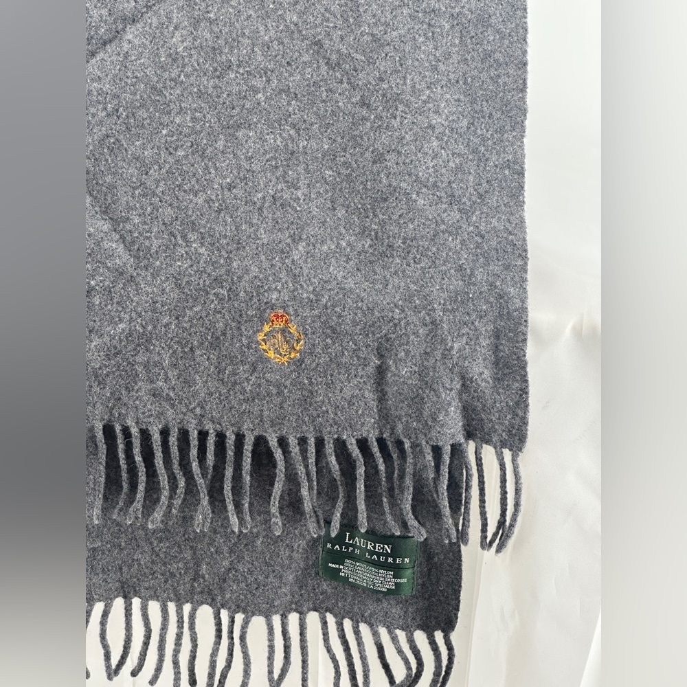 Ralph Lauren gray wool blend monogrammed scarf